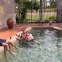 AUS QLD Mareeba 2003APR18 001  Skidder, Rain Man and yours truly relaxing Aussie summer style ..... an ice cold beer and a refreshing pool. : 2003, April, Australia, Date, Events, Flux - Trevor & Sonia, Mareeba, Month, Places, QLD, Wedding, Year